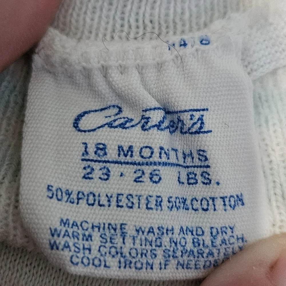 Vintage 1970s Carter’s Kids White‎ W Shirt With Blue Trim Size 18 Months